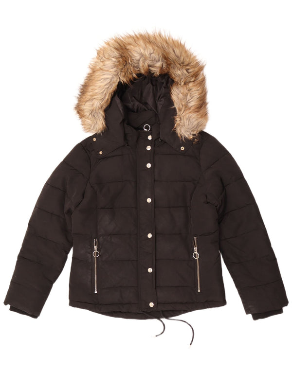 Topshop Polstret hættejakke til kvinder UK 12 Medium Sort Polyester