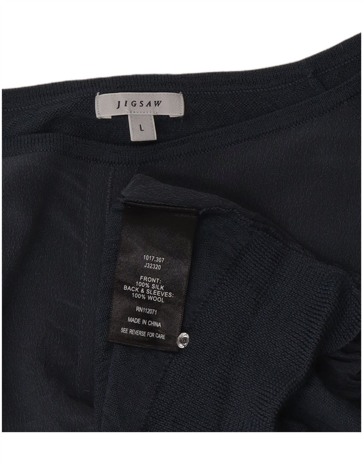 Jigsaw Womens Front Tie Top Langærmet UK 16 Large Navy Blue Silk