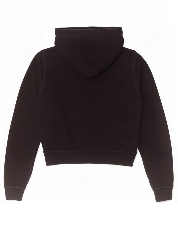 Superdry Womens Crop Graphic Zip Hoodie Sweater UK 8 Small Black Bomuld