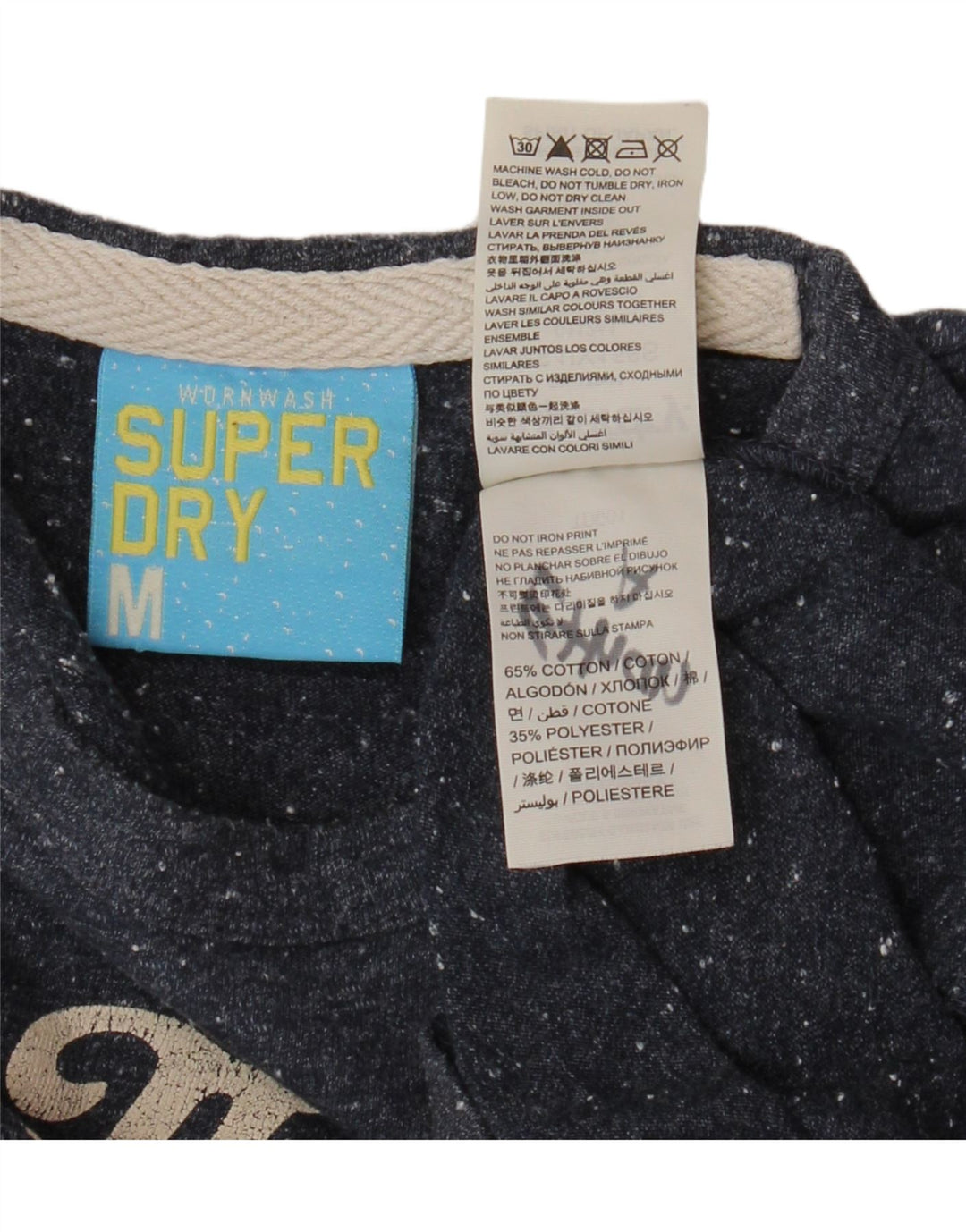 SUPERDRY Herre grafisk T-shirt Top Medium Marineblå Flecked Bomuld