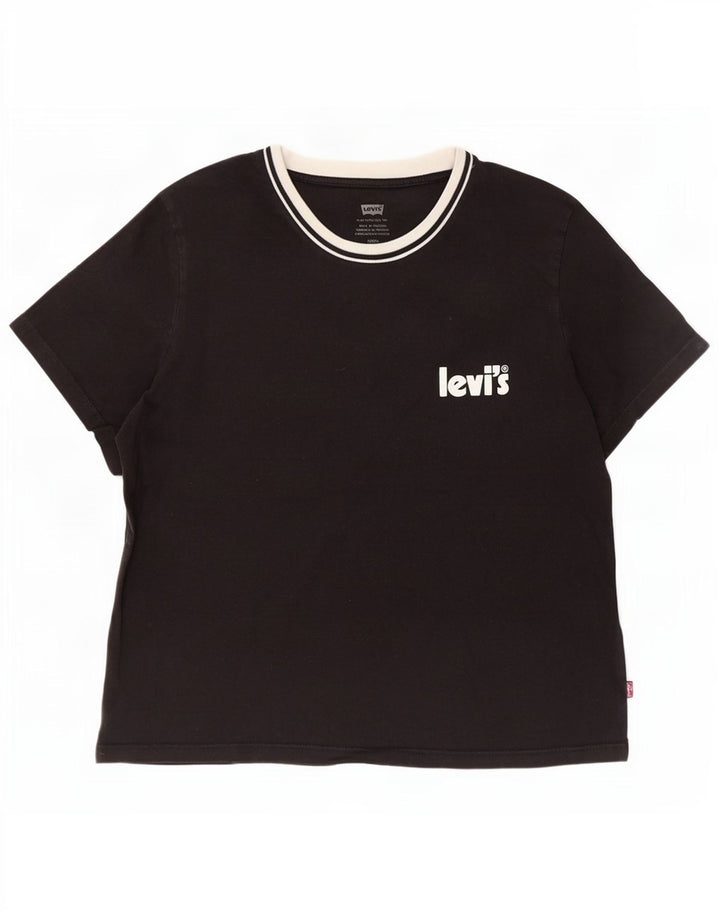 Levi's Dame T-Shirt Top UK 10 Lille Sort Bomuld