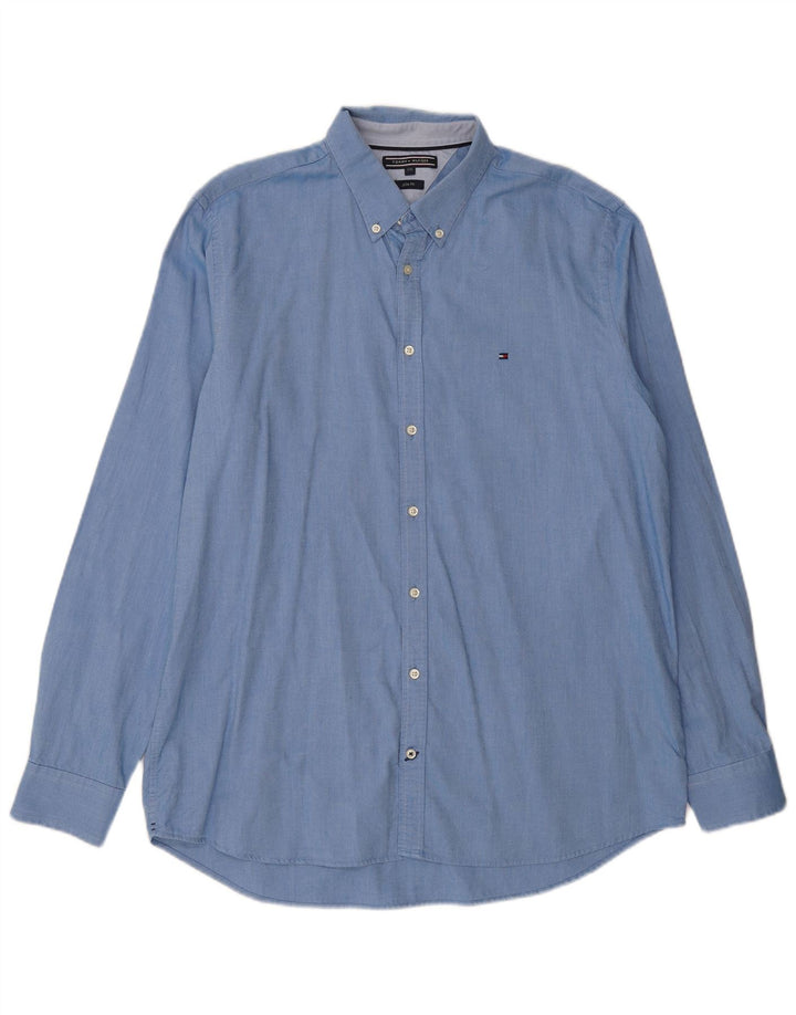 TOMMY HILFIGER Mens Slim Fit Shirt 2XL Blue Cotton