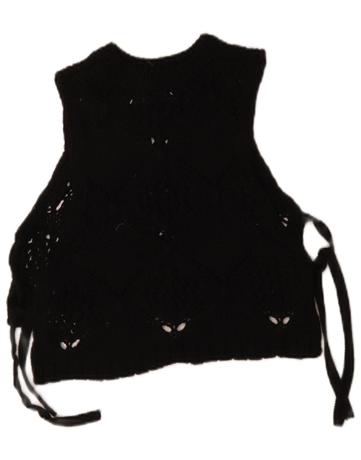 Zara Womens Crop Ærmeløs strik bluse Top UK 10 Small Black Polyester