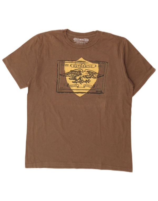 Nautica Herre Grafisk T-Shirt Top Medium Brun Bomuld