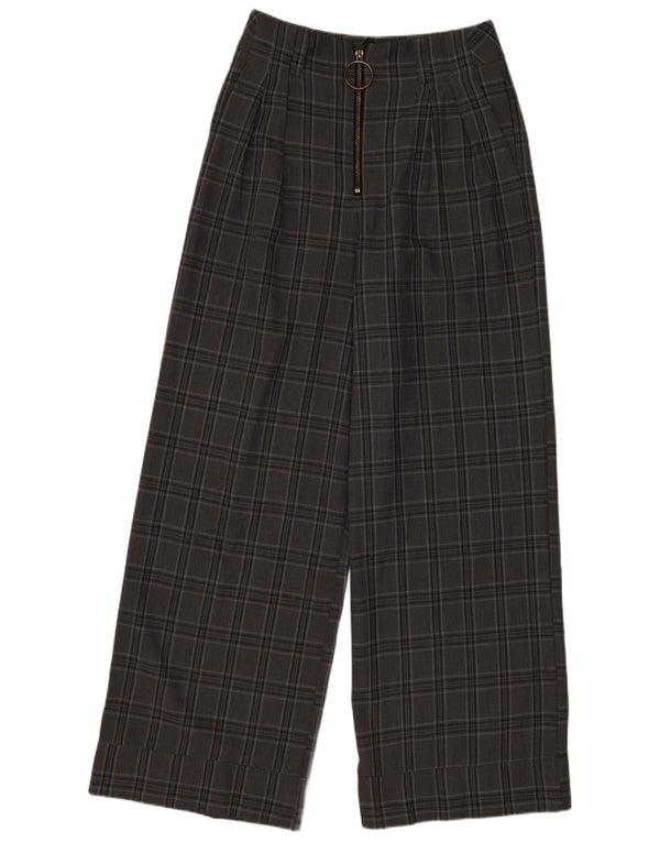 Topshop Kvinder Højtaljede Brede Ben Bukser UK 8 Small W26 L28 Grey Check