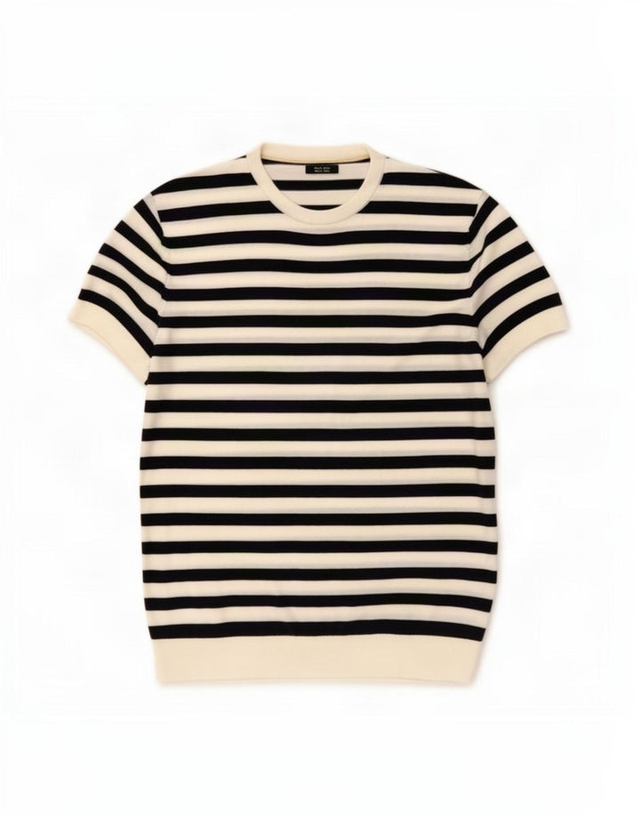 Massimo Dutti Herre Crew Neck Jumper Sweater Stor Hvidstribet