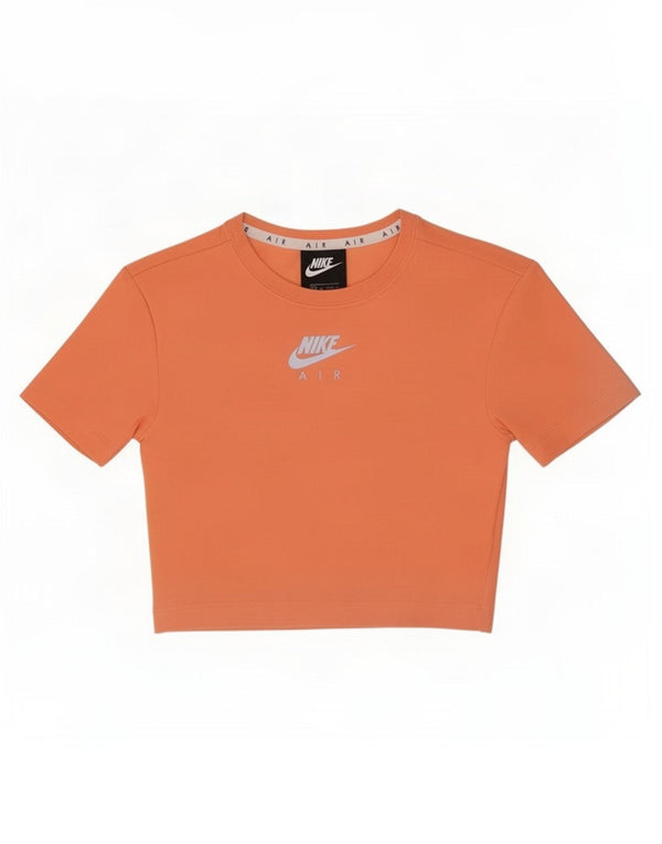 Nike Womens Crop Graphic T-Shirt Top UK 6 XS Orange Bomuld
