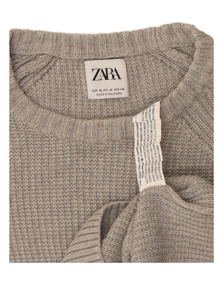 ZARA Mens Crew Neck Jumper Sweater Medium Grey Cotton Vintage Zara and Second-Hand Zara from Messina Hembry 