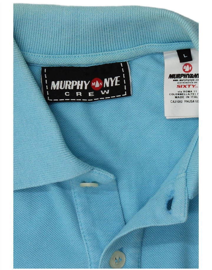 MURPHY & NYE Grafisk langærmet poloshirt til mænd, stor blå bomuld