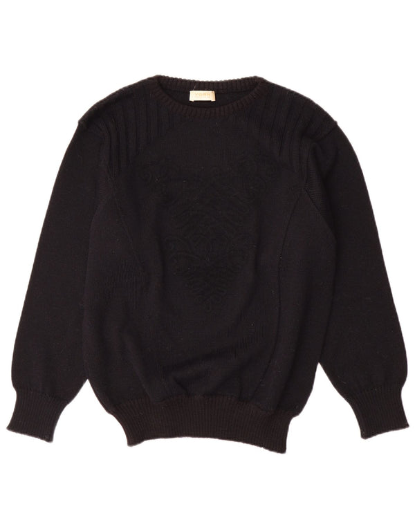 Yorn Womens Oversized Crew Neck Jumper Sweater UK 10 Small Black Geometric