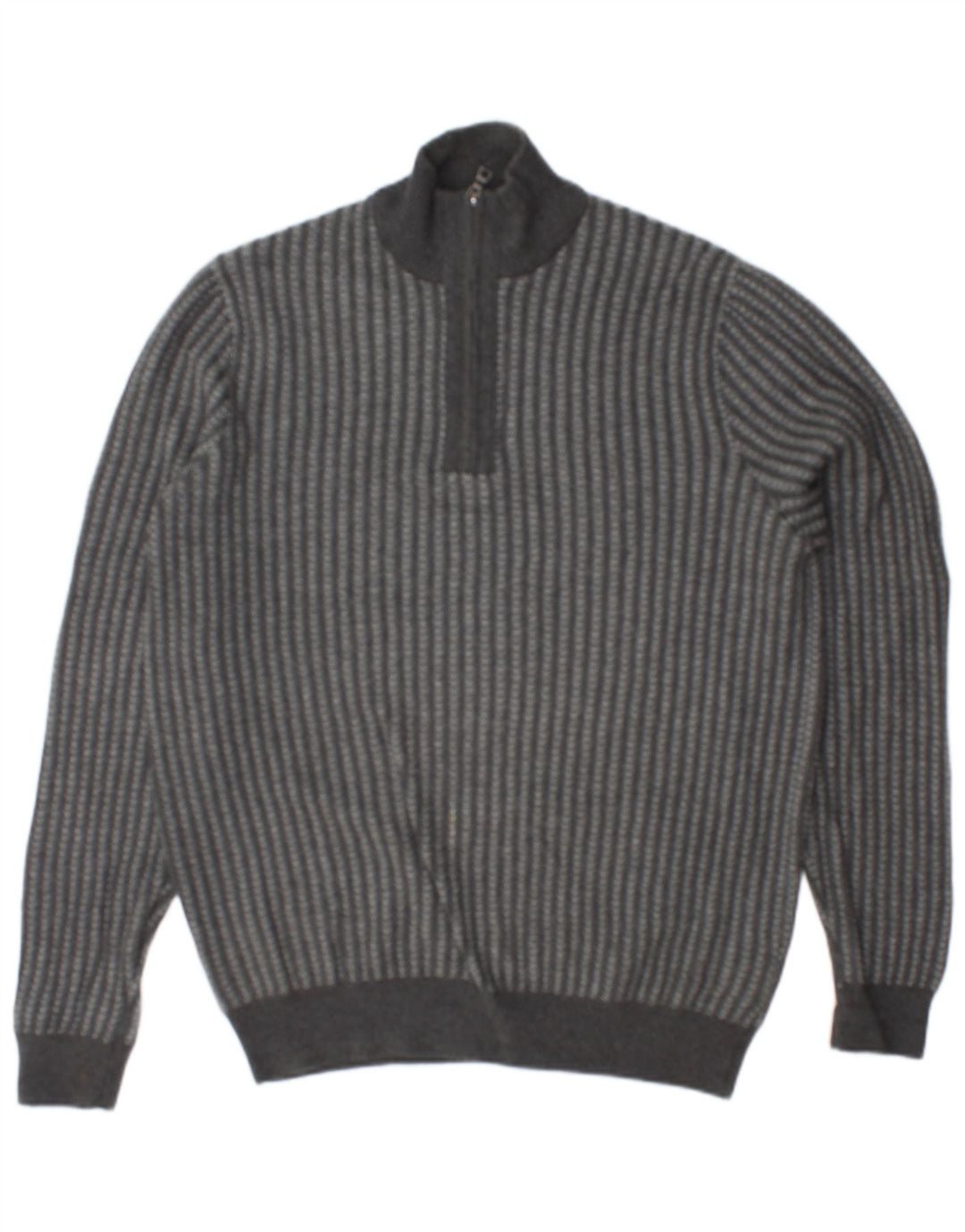 MARKS & SPENCER Herre sweater med lynlåshals mellem grå stribet bomuld