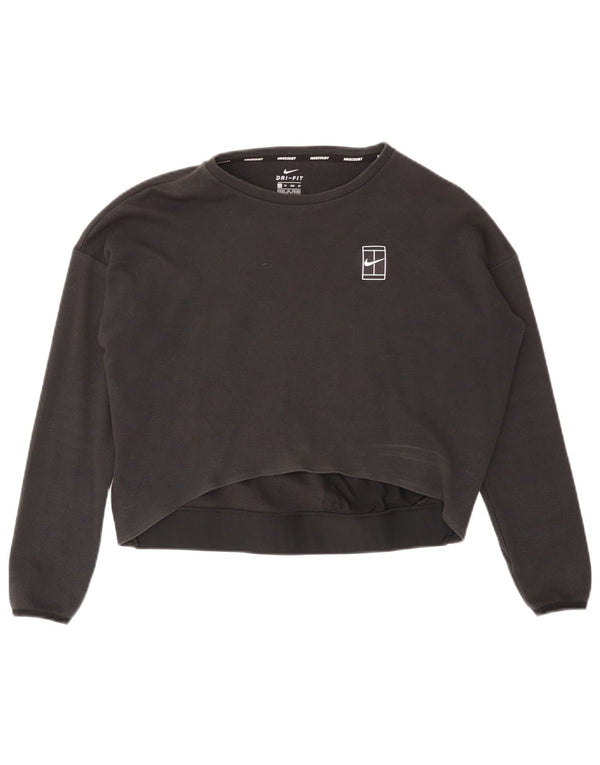Nike Dame Dri Fit Grafisk Sweatshirt Jumper UK 6 XS Grå Bomuld