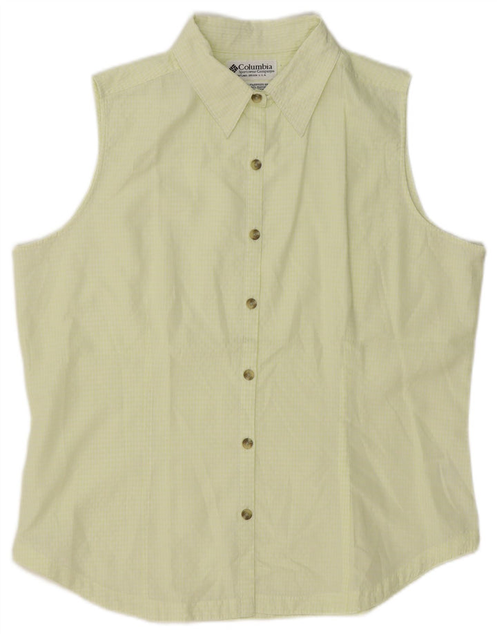 COLUMBIA Womens Sleeveless Shirt UK 16 Large Yellow Gingham Rayon