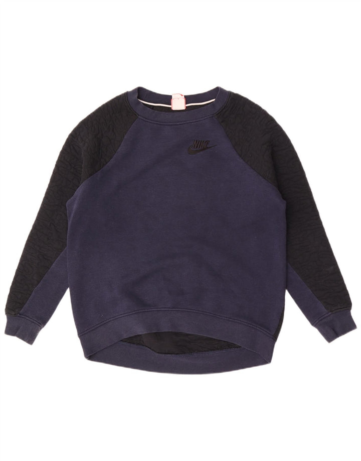 Nike Dame Sweatshirt Jumper UK 14 Medium Navy Blue Colourblock Bomuld