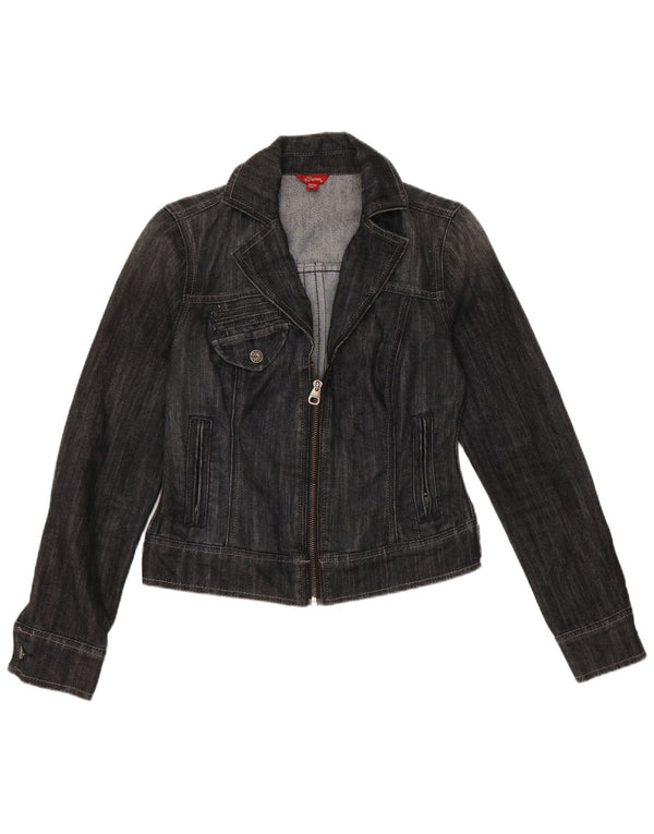 Guess Womens Crop Denim Jacket UK 12 Medium Black Bomuld