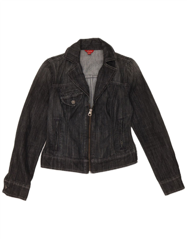 Guess Womens Crop Denim Jacket UK 12 Medium Black Bomuld