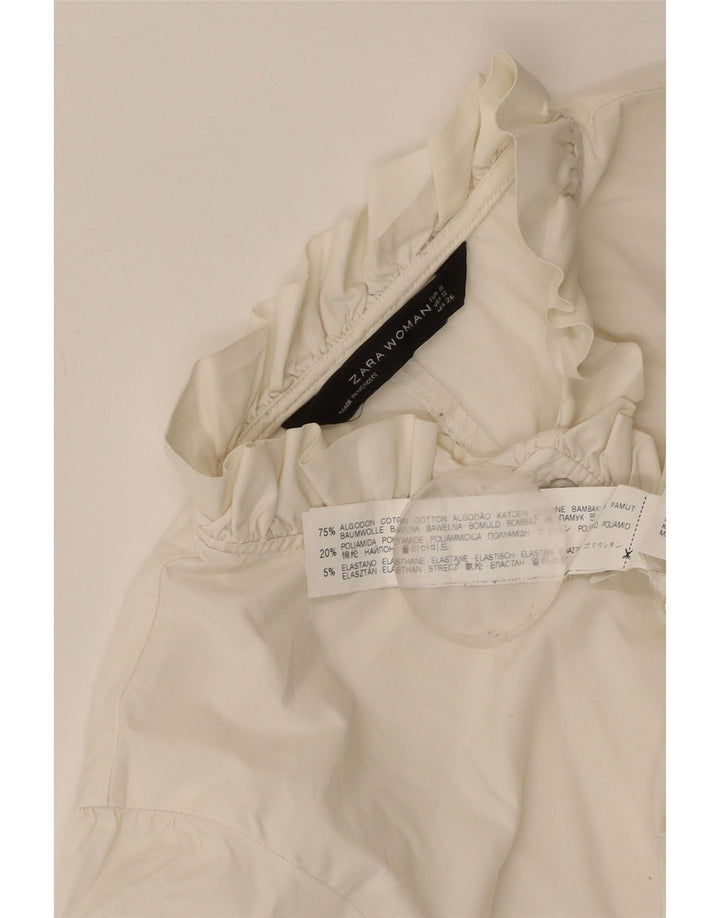 Zara Womens Ruffle Front Pullover Shirt UK 8 Small White Bomuld