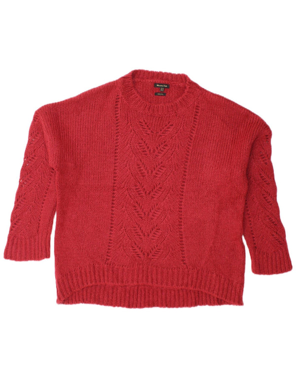 Massimo Dutti Dame Oversized Crew Neck Jumper Sweater UK 6 XS Rød Akryl