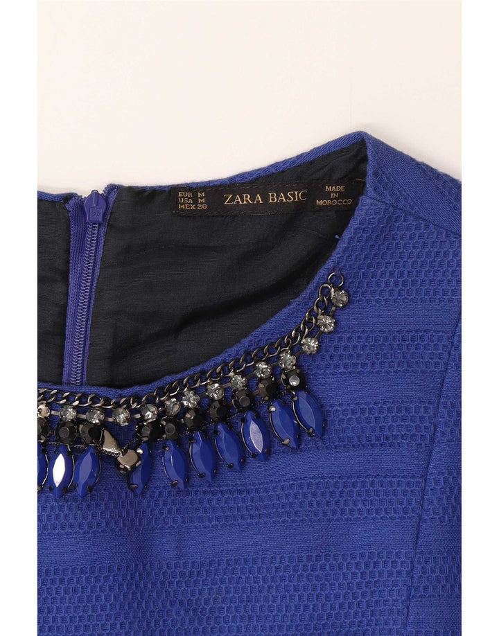 Zara Dame A-Line Kjole UK 12 Medium Blå Stribet