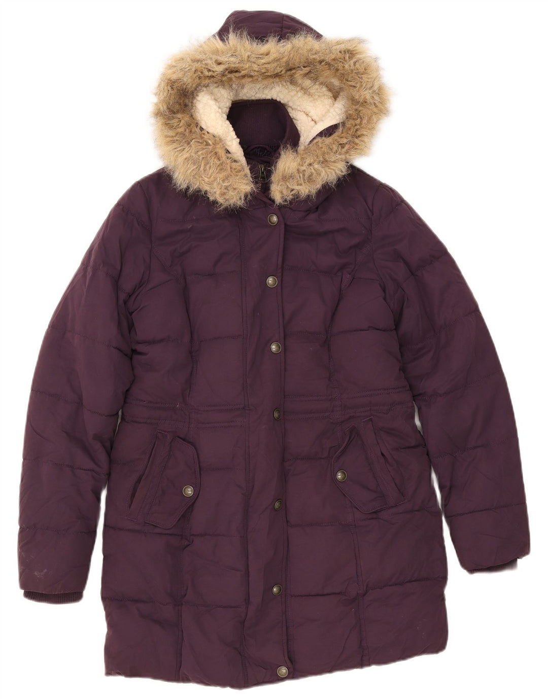 Fat Face Dame Hætte Polstret Frakke UK 8 Small Purple Polyester