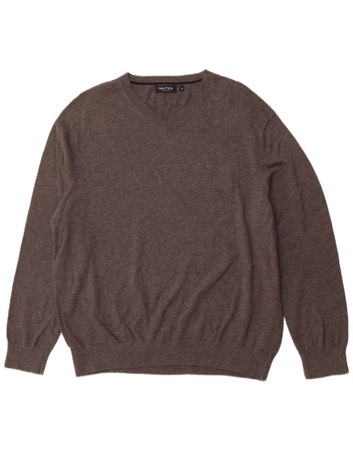 NAUTICA Herre V-hals sweater XL Grå Bomuld