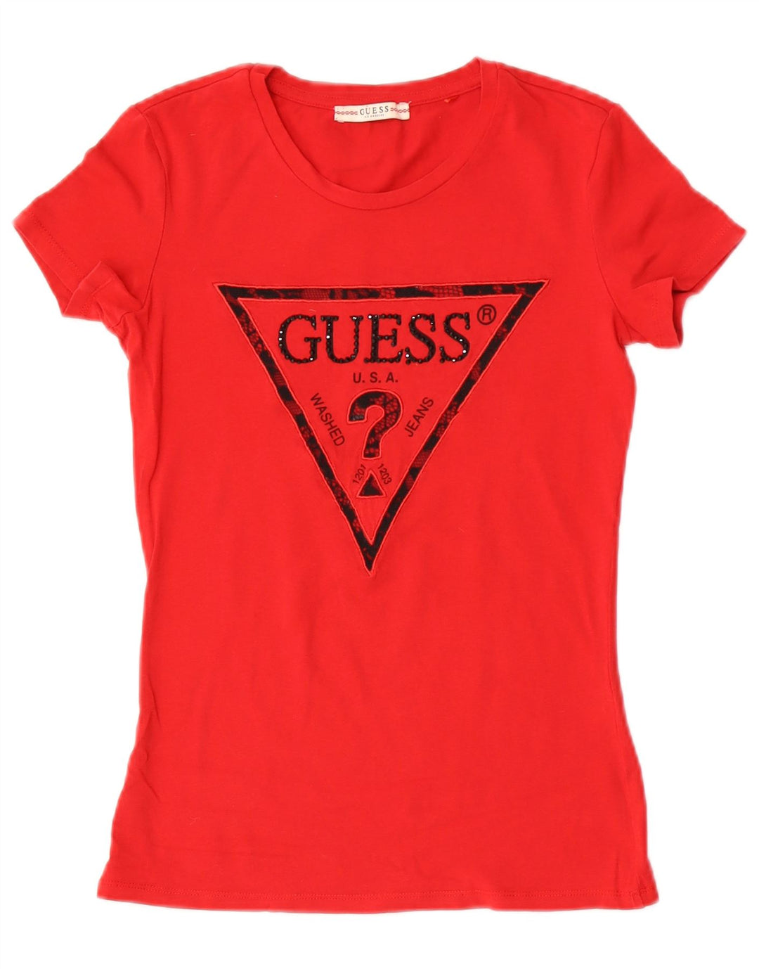 Guess Graphic T-Shirt Top UK 8 Small Red