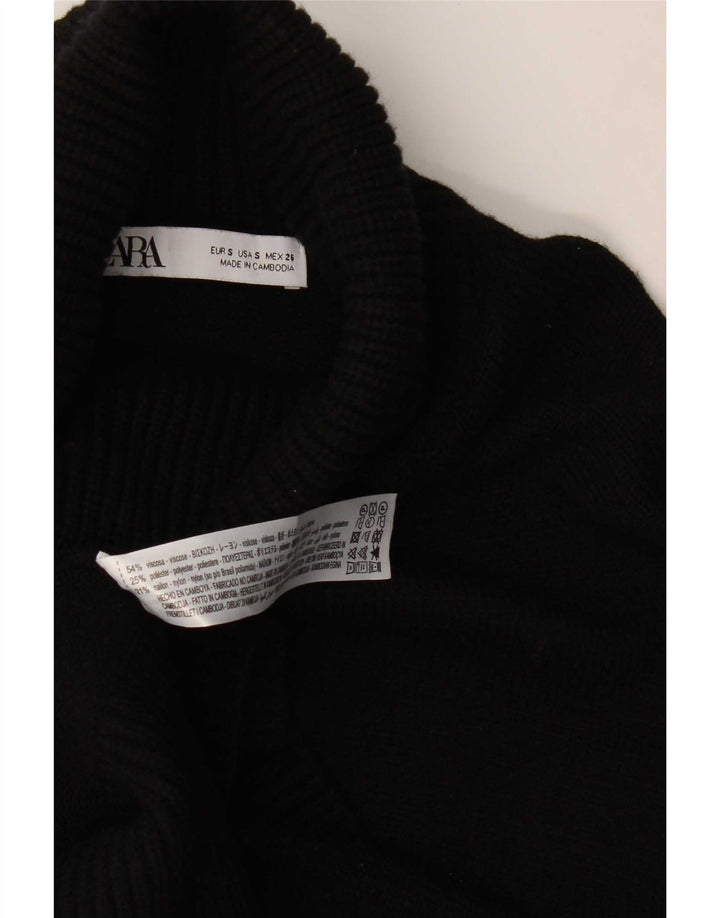Zara Dame Oversized Roll Neck Jumper Sweater UK 10 Small Black Viscose