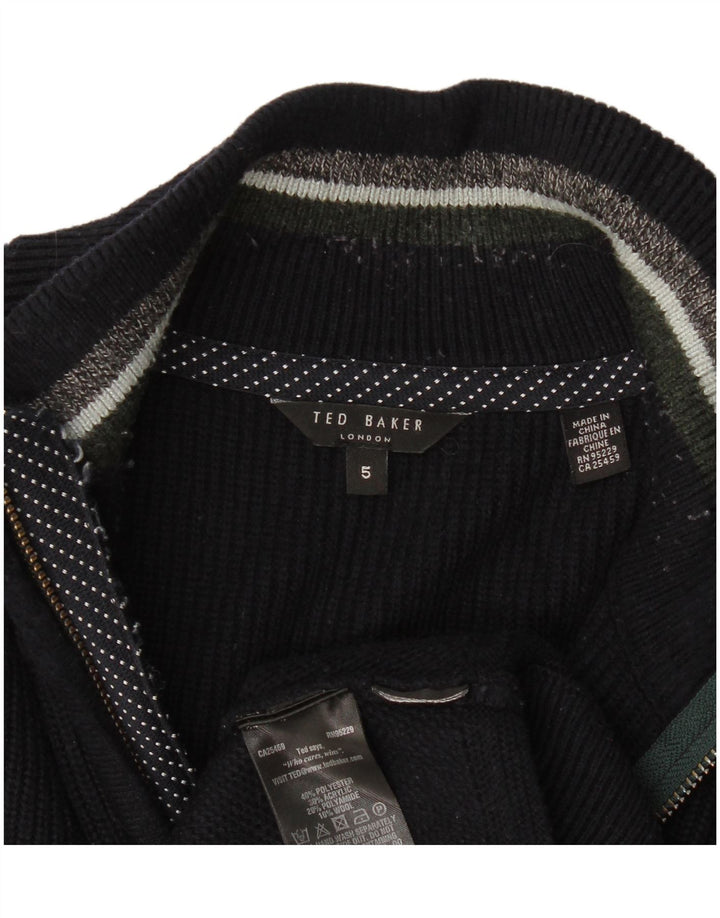 Ted Baker Herre Zip Neck Jumper Sweater Størrelse 5 XL Navy Blue Polyester