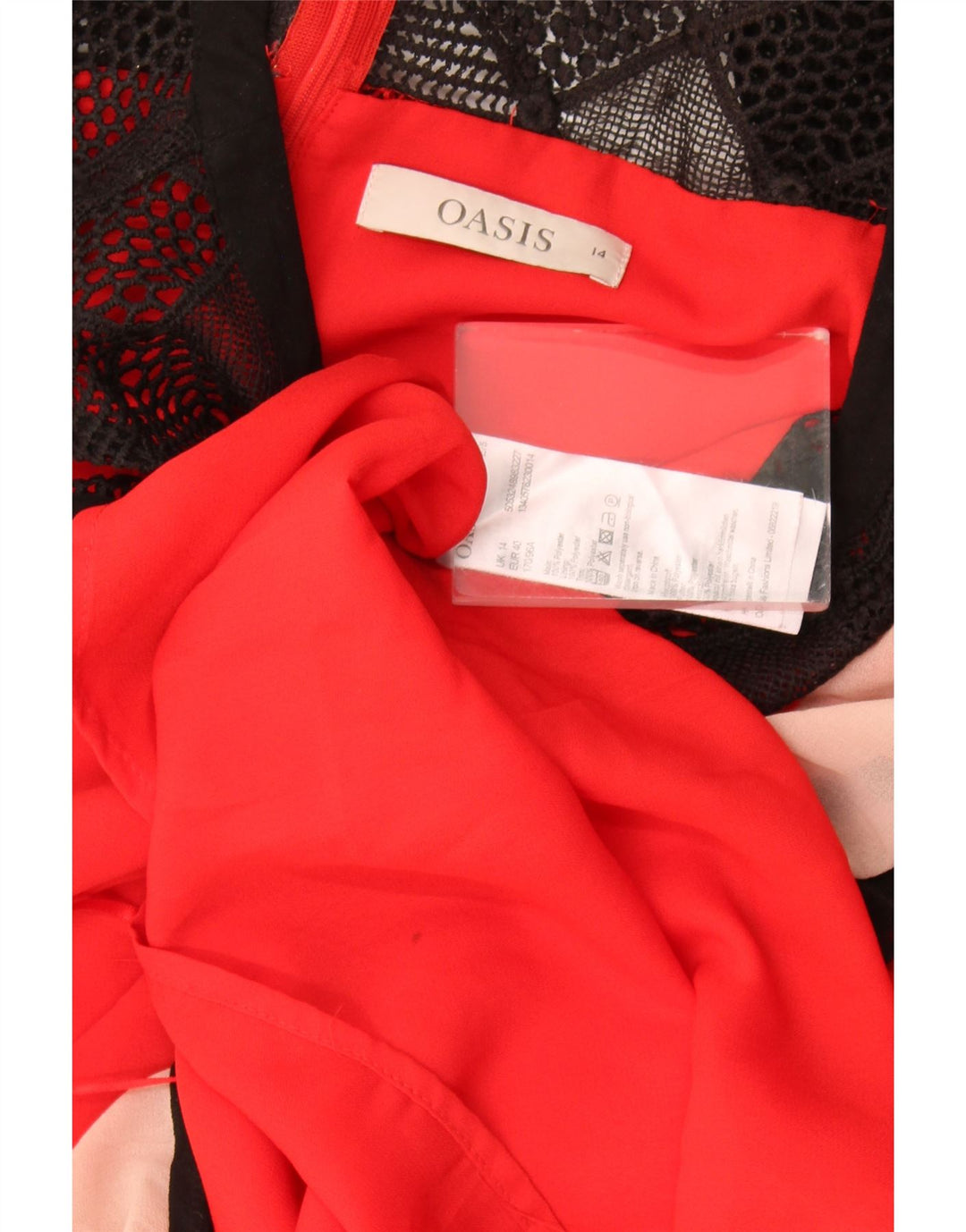 Oasis Dame Ærmeløs A-Line Kjole UK 14 Large Red Colourblock Polyester