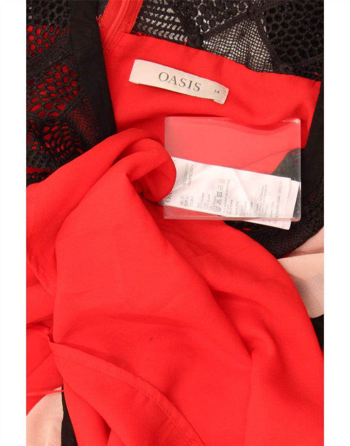 Oasis Dame Ærmeløs A-Line Kjole UK 14 Large Red Colourblock Polyester