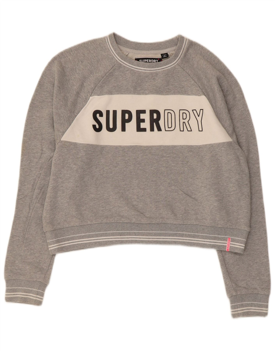 Superdry Womens Crop Graphic Sweatshirt Jumper UK 14 Medium Grey Bomuld
