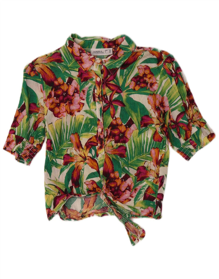 JANINA Womens Front Tie Shirt Bluse EU 38 Medium Multicolored Floral