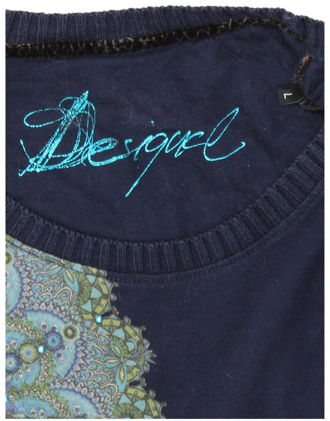 DESIGUAL Dame Grafisk Top Langærmet UK 14 Large Blue Floral