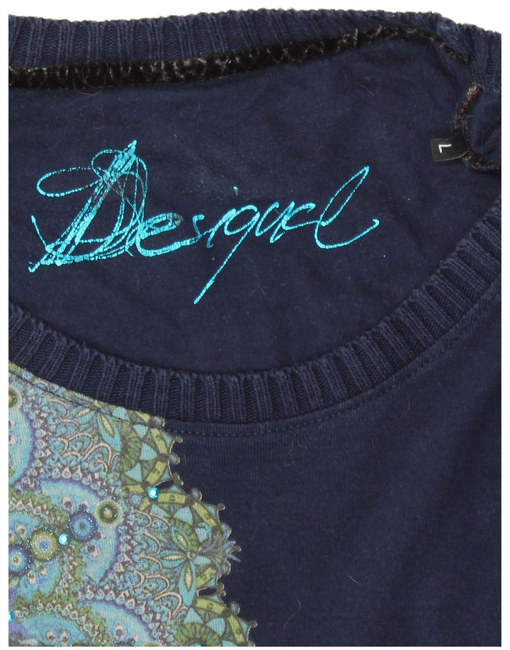 DESIGUAL Dame Grafisk Top Langærmet UK 14 Large Blue Floral