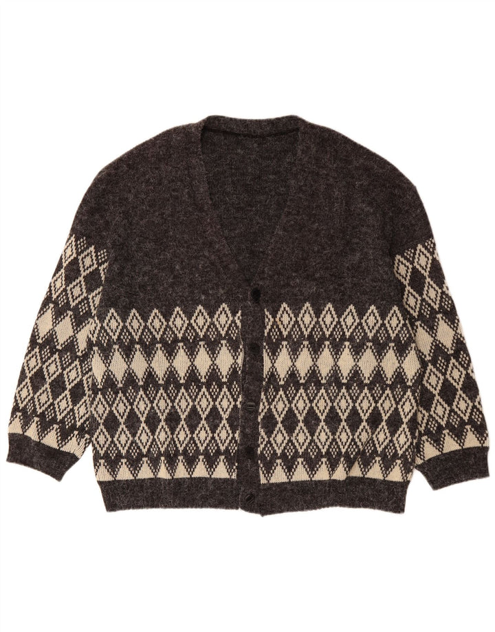 VINTAGE Herre cardigan sweater XL Grå Argyle/Diamond