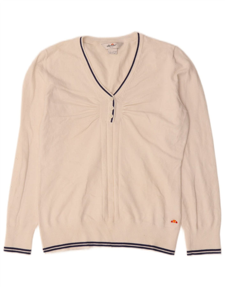 Ellesse Dame V-hals sweater UK 12 Medium Hvid Bomuld