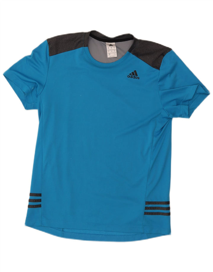 Adidas Herre T-Shirt Top Medium Blue Colourblock Polyester