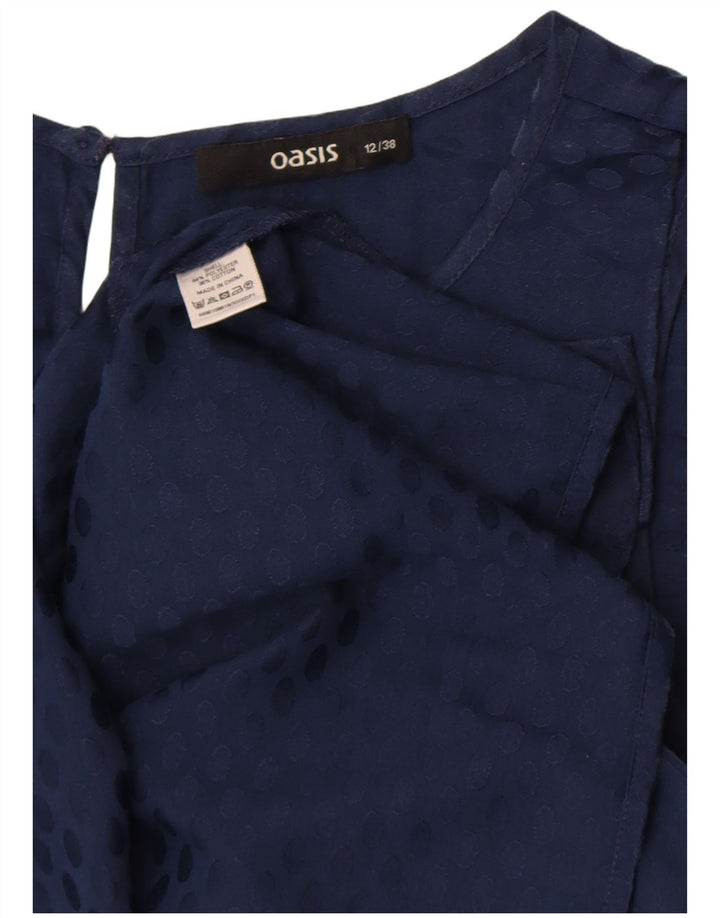 Oasis Dame ærmeløs bluse Top UK 12 Mellem marineblå plettet polyester