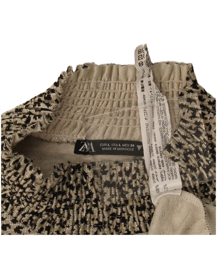 ZARA Womens Crop Blouse Top UK 14 Large Beige Floral Polyester