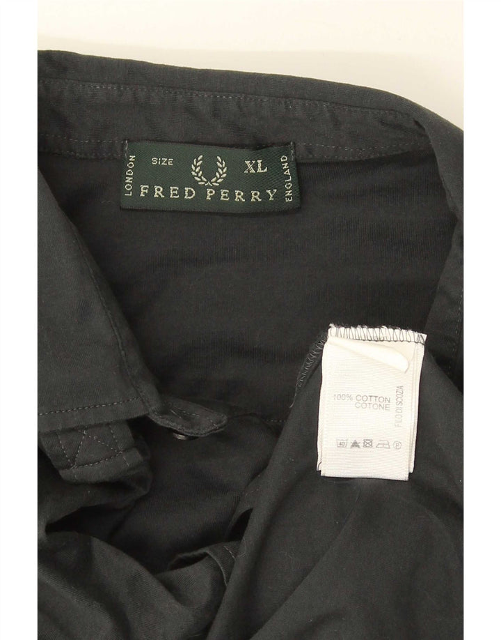 Fred Perry Herre Militær kortærmet skjorte XL grå bomuld