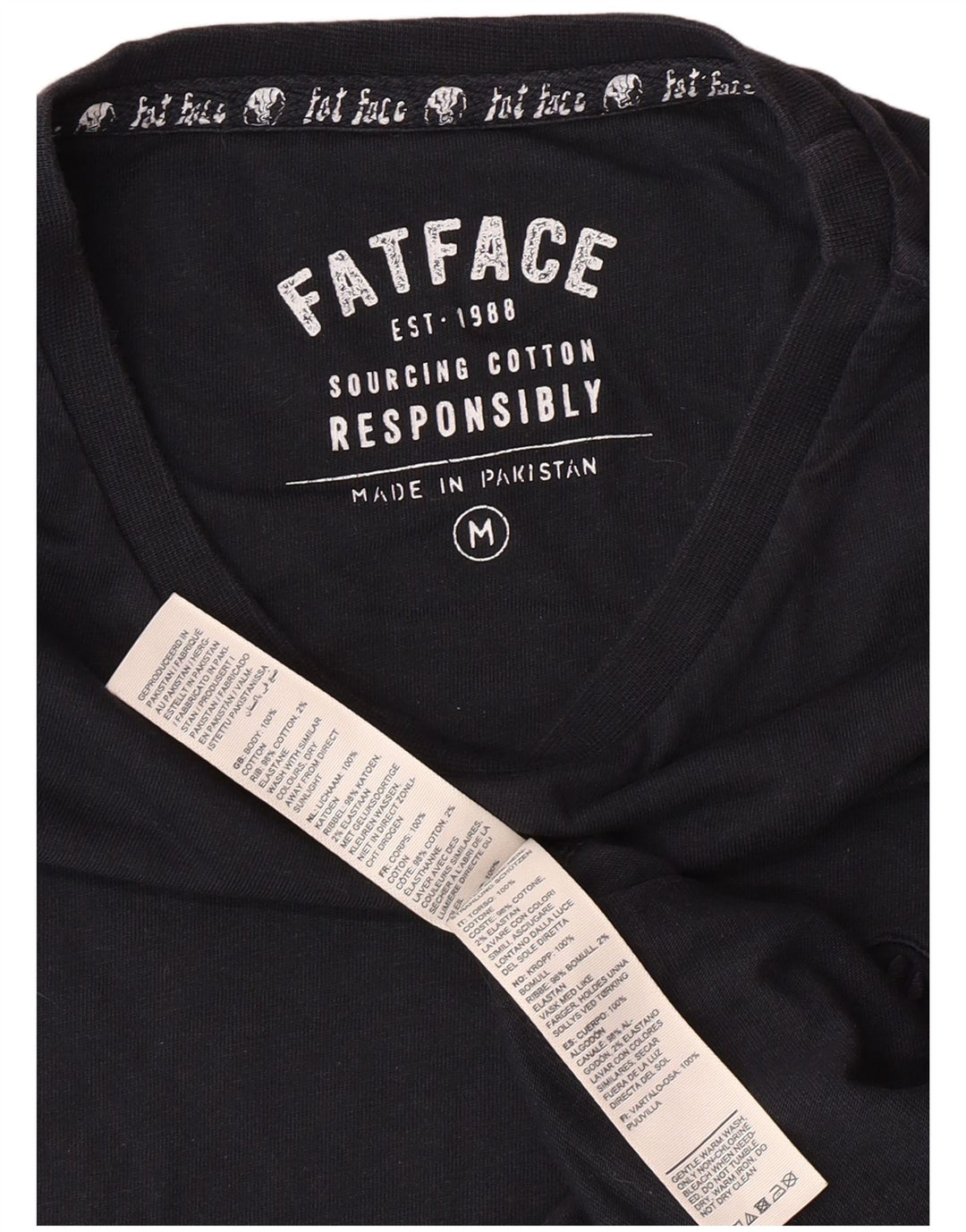 FAT FACE Herre T-Shirt Top Medium Marineblå Bomuld