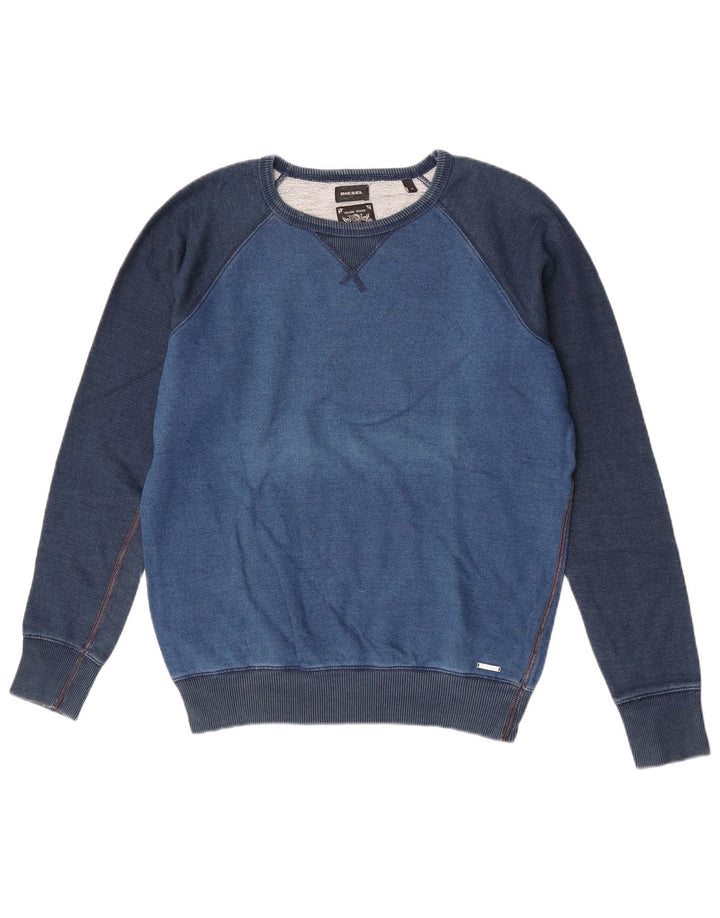 Diesel Herre sweatshirt Jumper Medium Blue Colourblock Bomuld