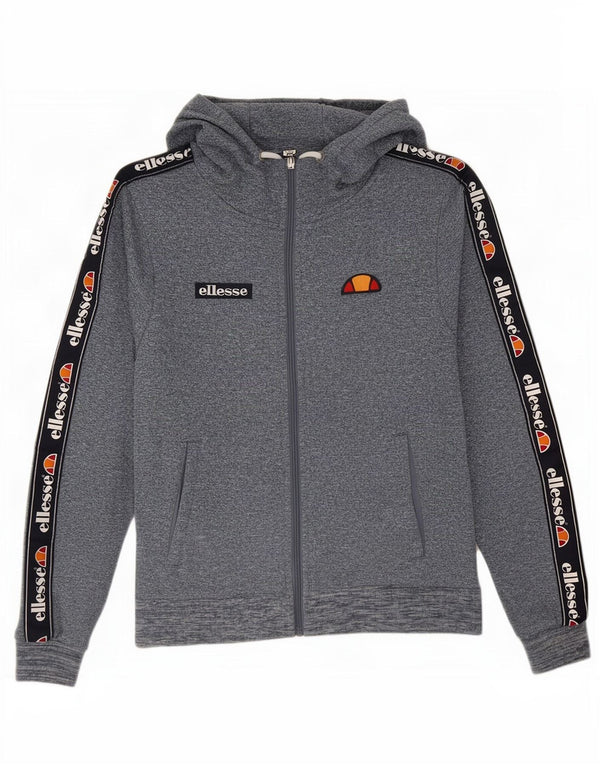 Ellesse Womens Graphic Zip Hoodie Sweater UK 6 XS Blue Flecked Polyester