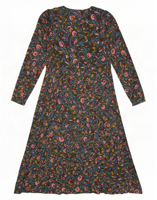 Boden Womens Long Sleeve A-Line Dress UK 14 Large Green Floral Viscose