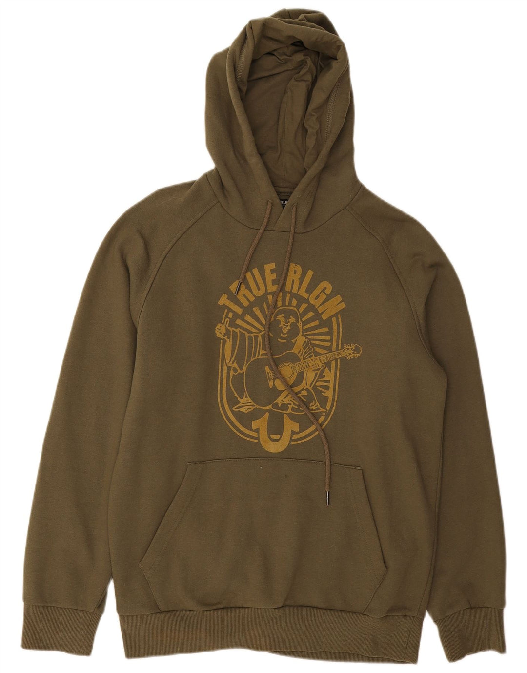 TRUE RELIGION Mens Graphic Hoodie Jumper Small Khaki Cotton