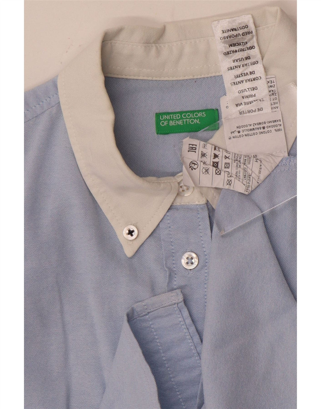 Benetton Dameskjorte UK 10 Small Blue Colourblock Bomuld