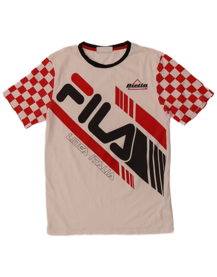 Fila Herre Grafisk T-Shirt Top Lille Hvid Geometrisk Bomuld
