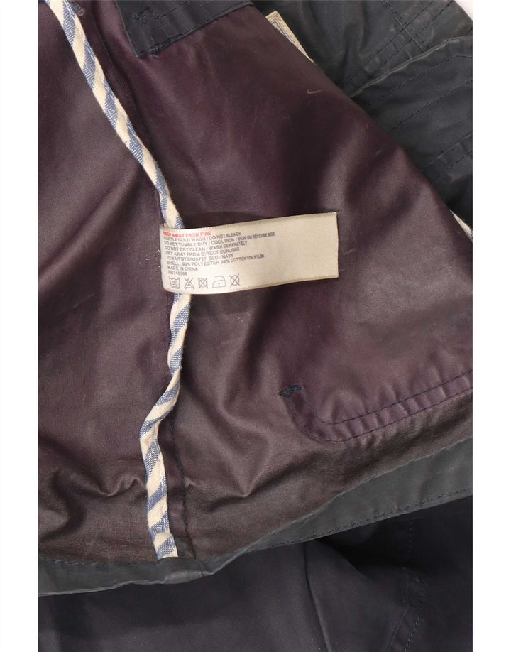 Fat Face Dame Hætte Vokset Bomuldsjakke UK 12 Medium Navy Blue Polyester