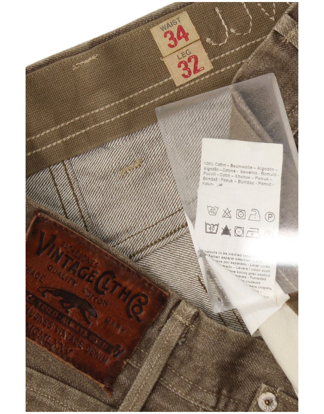 Jack & Jones Straight Jeans til mænd W34 L32 Khaki Bomuld