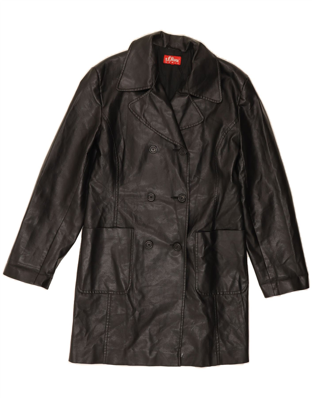 S.OLIVER Womens Leather Coat UK 10 Small Black Polyvinyl Vintage S.Oliver and Second-Hand S.Oliver from Messina Hembry 